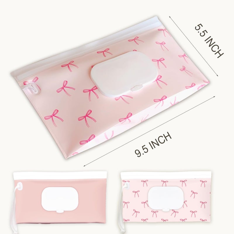 eoscasely Wipe Dispenser and Wipes Container, 2 Pack Reusable Wipes Holder and Travel Wipes Case, Refillable Pouch for Baby Essentials, blush& bow Design (Blush) - Image 4