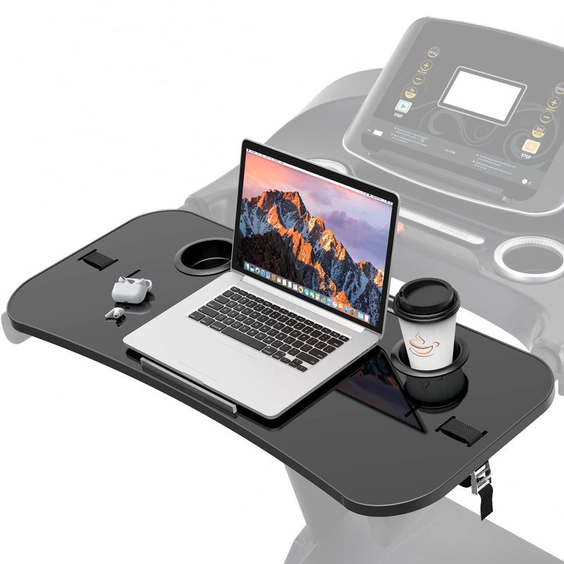 Qsxou Treadmill Desk Attachment, 36 Inches Tread Tray Workstation Handlebars Platform with Laptop Holder, Cup Tablet Holder, Ergonomic Stand with Cooling Holes(Black) - Image 1