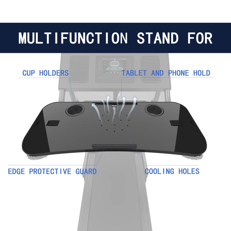 Qsxou Treadmill Desk Attachment, 36 Inches Tread Tray Workstation Handlebars Platform with Laptop Holder, Cup Tablet Holder, Ergonomic Stand with Cooling Holes(Black) - Image 3