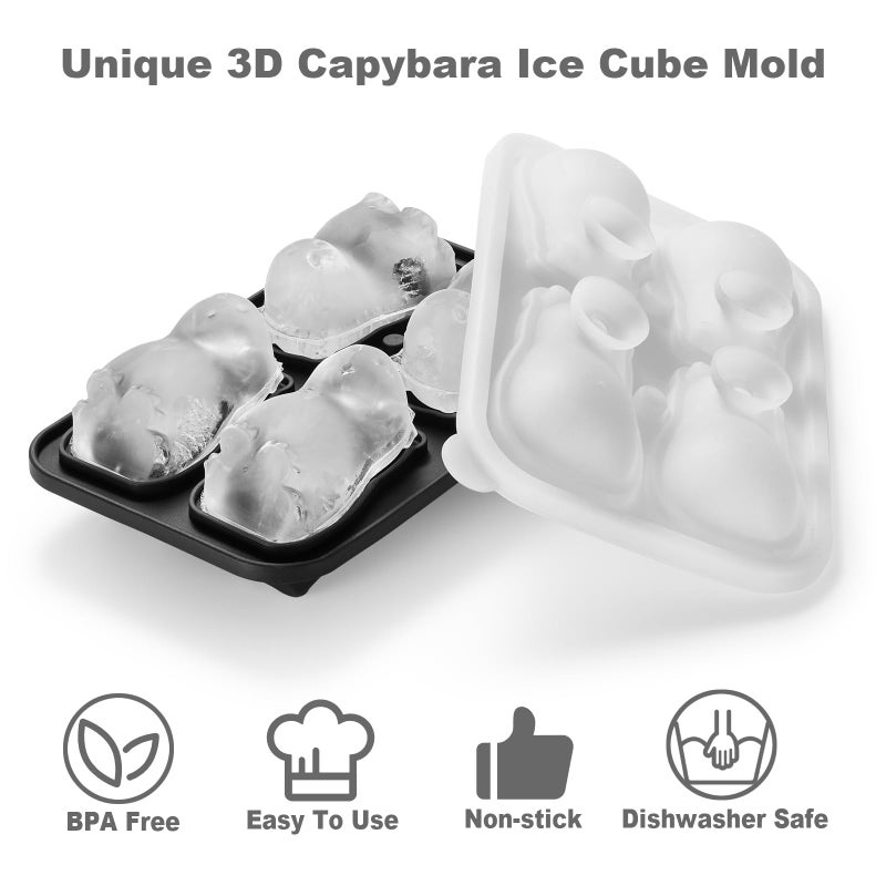 ACOOKEE Capybara Ice Cube Tray Fun Shapes, Odd Novelty Cute Capybara Gifts Stuff, 2.2" Large Silicone Whiskey Ice Mold for Cocktails,Bourbon,Brandy, w/Funne - Image 3