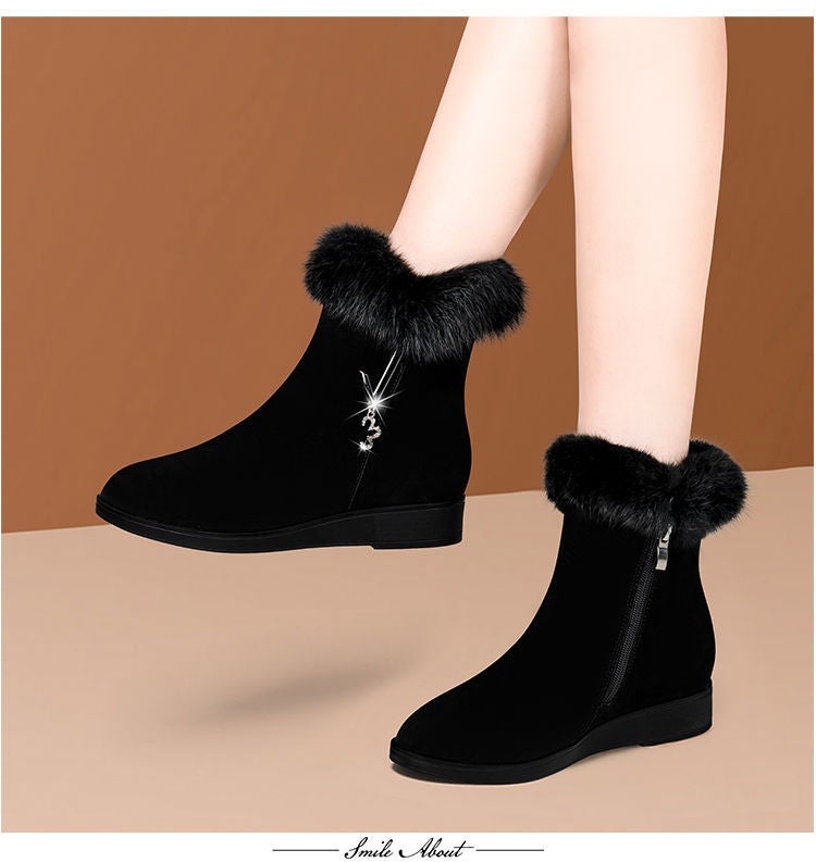Snow Boots Women'S Fur Integrated Snow Cotton Short Fleece-Lined Boots 2024 Winter New Thick Warm Cotton Shoes - Image 1