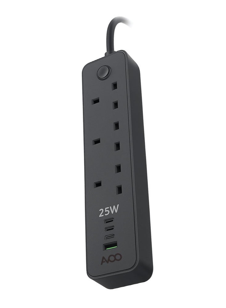 AVOO Smart Power Extension 25W in Black – 3 AC Sockets, Dual USB-C + USB-A Ports, 2500W Power Capacity, 1.5m Black Cable - Image 5