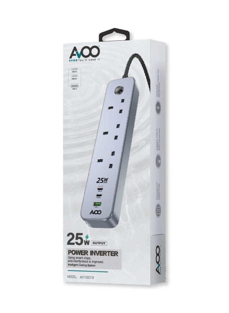 AVOO Smart Power Extension 25W in Black – 3 AC Sockets, Dual USB-C + USB-A Ports, 2500W Power Capacity, 1.5m Black Cable - Image 2