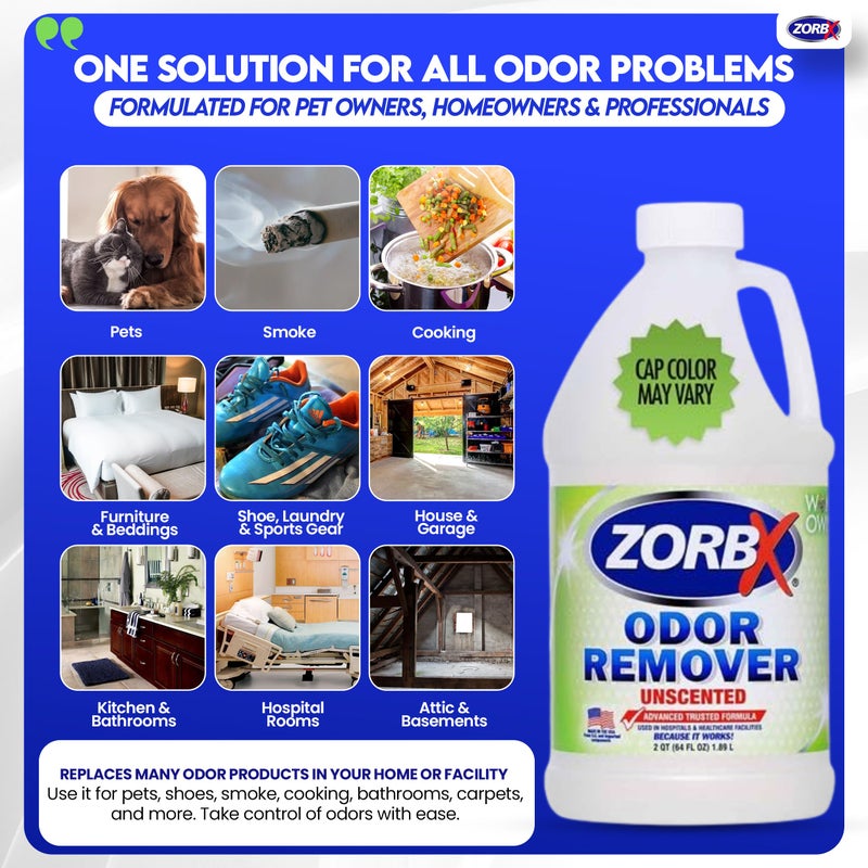 ZORBX Unscented Odor Eliminator for Strong Odor 64 oz - Used in Hospitals & Healthcare Facilities - Advanced Trusted Formula, Fast-Acting Odor Remover Spray for Dog, Cat, House & Carpet - Image 4