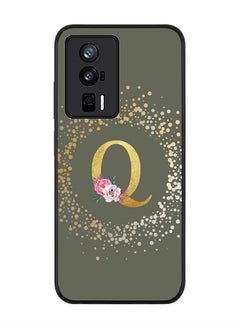 Stylizedd Rugged Black edge case for Xiaomi Poco F5 Pro 5G / Xiaomi Redmi K60 / Xiaomi Redmi K60 Pro Flexible Rubber Edges Anti Drop TPU Cover - Monogram Letter Floral Pattern - Q (Olive Green)  - Image 1