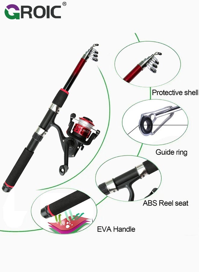 GROIC 1.8m Fishing Rod and Reel Combo, 2PCS Telescopic Fishing Rod, Spinning Reels *2, Fishing Hooks Bait Set,Portable Fishing Pole Set with Carrier Bag - Image 4