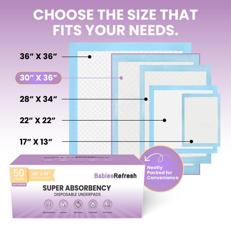 BabiesRefresh 100 Count Super Absorbency Small 17â€ x 13â€ Disposable Underpads, Leakproof Quick Drying for Multi-use for Babies, Puppy Pads and Adults, Chucks, Disposable Diaper Changing Pad for Baby, Blue - Image 5
