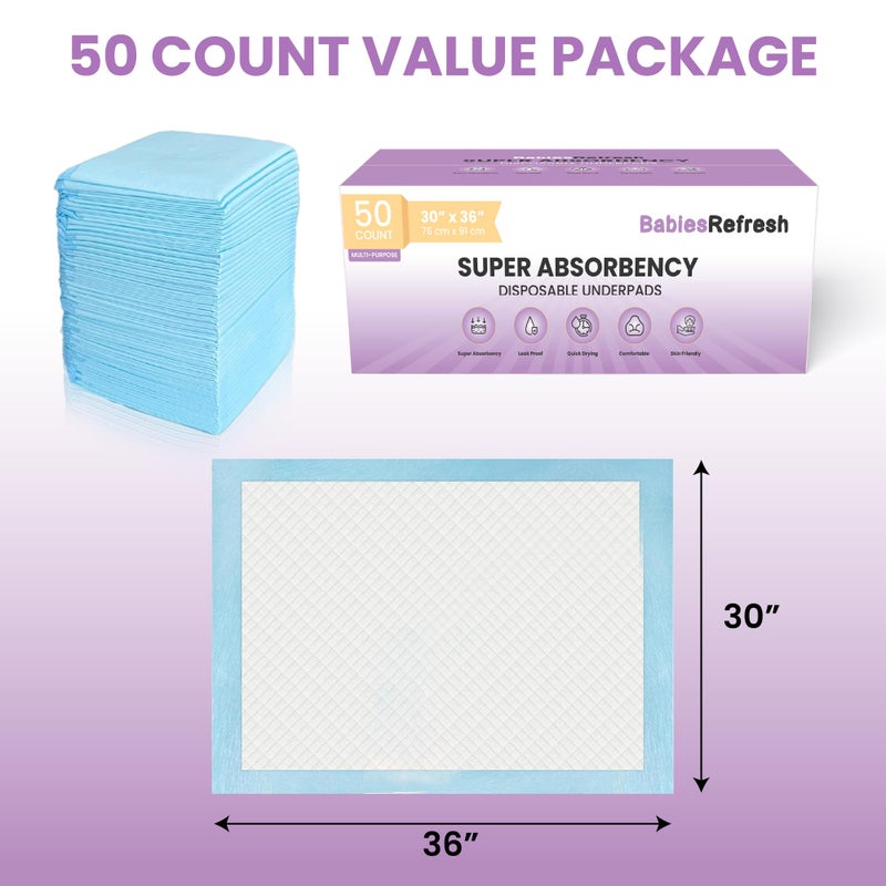 BabiesRefresh 100 Count Super Absorbency Small 17â€ x 13â€ Disposable Underpads, Leakproof Quick Drying for Multi-use for Babies, Puppy Pads and Adults, Chucks, Disposable Diaper Changing Pad for Baby, Blue - Image 2