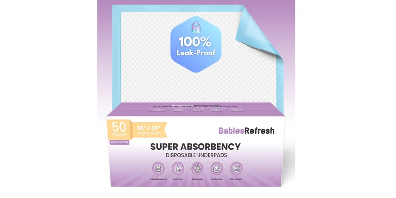 BabiesRefresh 100 Count Super Absorbency Small 17â€ x 13â€ Disposable Underpads, Leakproof Quick Drying for Multi-use for Babies, Puppy Pads and Adults, Chucks, Disposable Diaper Changing Pad for Baby, Blue - Image 1