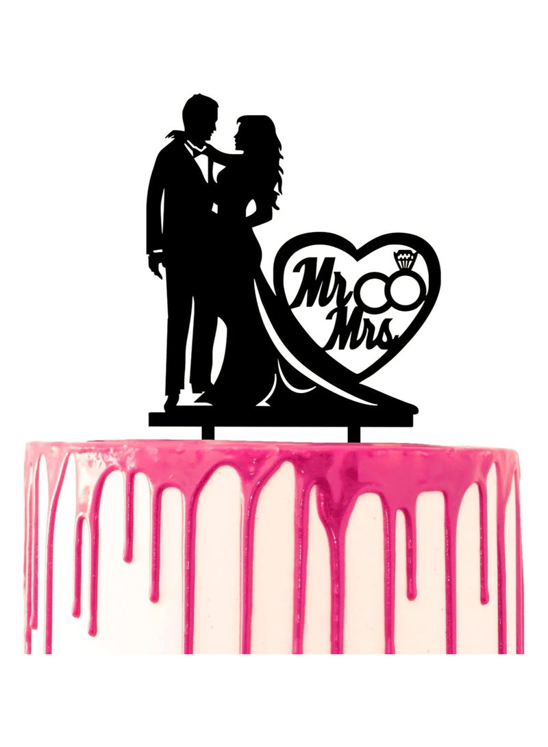 TPGP Wedding cake topper groom and bride hug Marriage party cake decorative Mr & Mrs heart wedding rings  - Image 1