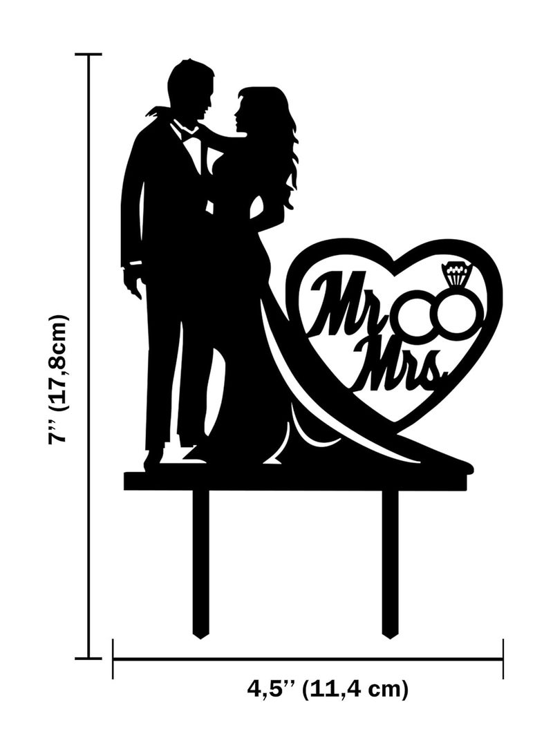 TPGP Wedding cake topper groom and bride hug Marriage party cake decorative Mr & Mrs heart wedding rings  - Image 2