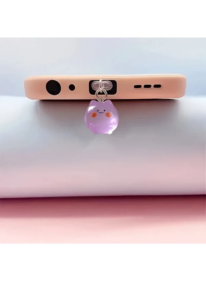 Glowing Cat Resin Dust Plug Pendant For Android Phone Purple - Image 1
