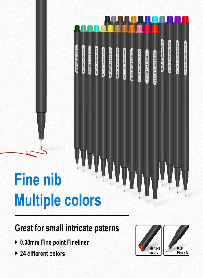 SIPA أقلام سيفا الملونة 24 لتدوين الملاحظات، رأس دقيق 0.38 مم لرسم مخططات للبالغين، كتب تلوين، تدوين الملاحظات، تقويم، ألبوم قصاصات، دفتر ملاحظات، لوازم فنية مدرسية للطلاب - Image 2