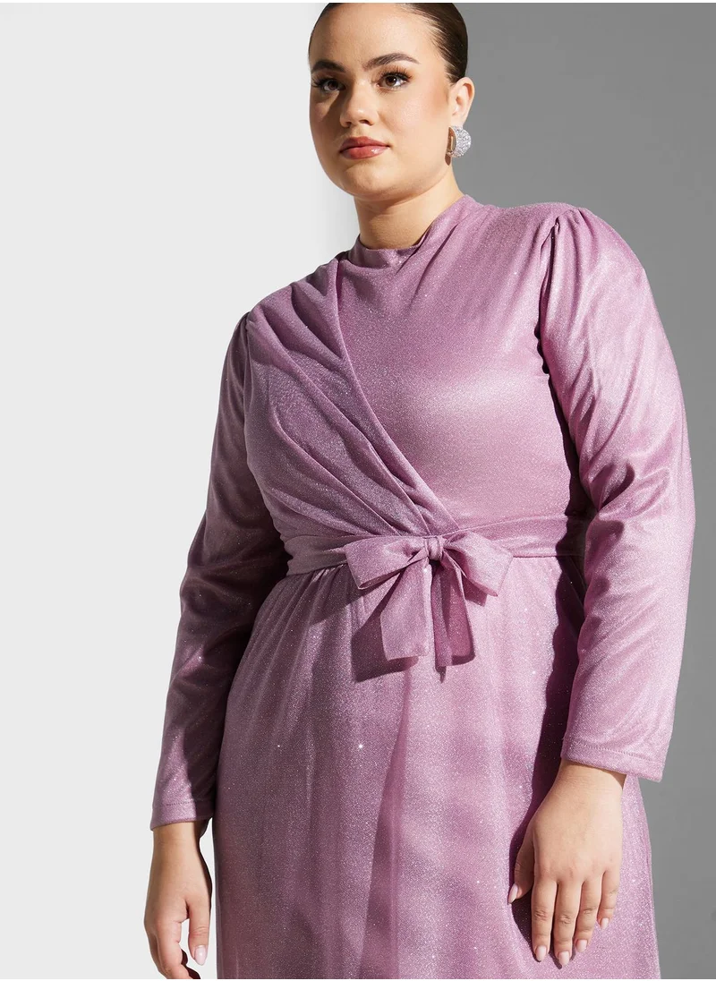 Khizana Plus size pleat detail fit  flare dress