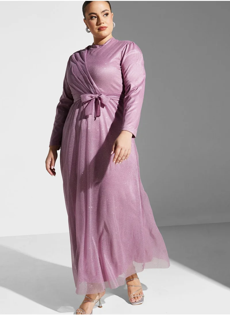 Khizana Plus size pleat detail fit  flare dress