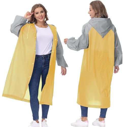 HACER EVA Poncho Raincoat Transparent Hooded Water Resistant Rain Jacket with Sleeves for Women Men Camping Rainy Season Travel - Yellow - Image 1