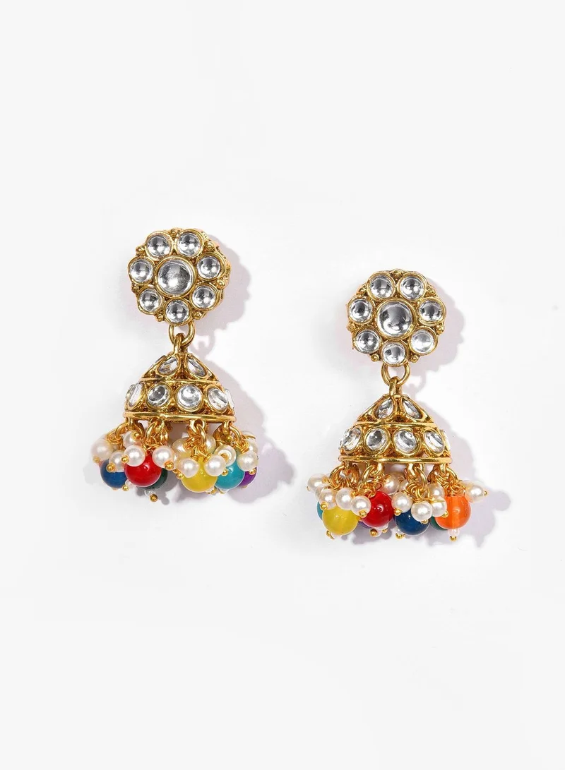 SOHI Gold Plated Designer Stone Beaded Necklace, Earrings and Maang Tikka Set