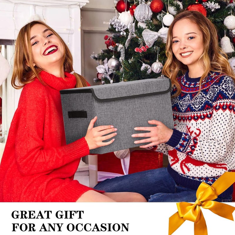 Bagnizer Large 22 Quart Linen Fabric Foldable Storage Bin Cube Organizer Basket with Flip-Top Lid & Handles, Clothes Blanket Box for Home, Office, Closet, Gray, 4 Pack 14.6 x 9.5 x 9.5â€ - Image 5