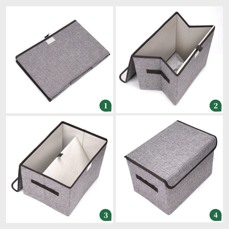 Bagnizer Large 22 Quart Linen Fabric Foldable Storage Bin Cube Organizer Basket with Flip-Top Lid & Handles, Clothes Blanket Box for Home, Office, Closet, Gray, 4 Pack 14.6 x 9.5 x 9.5â€ - Image 3