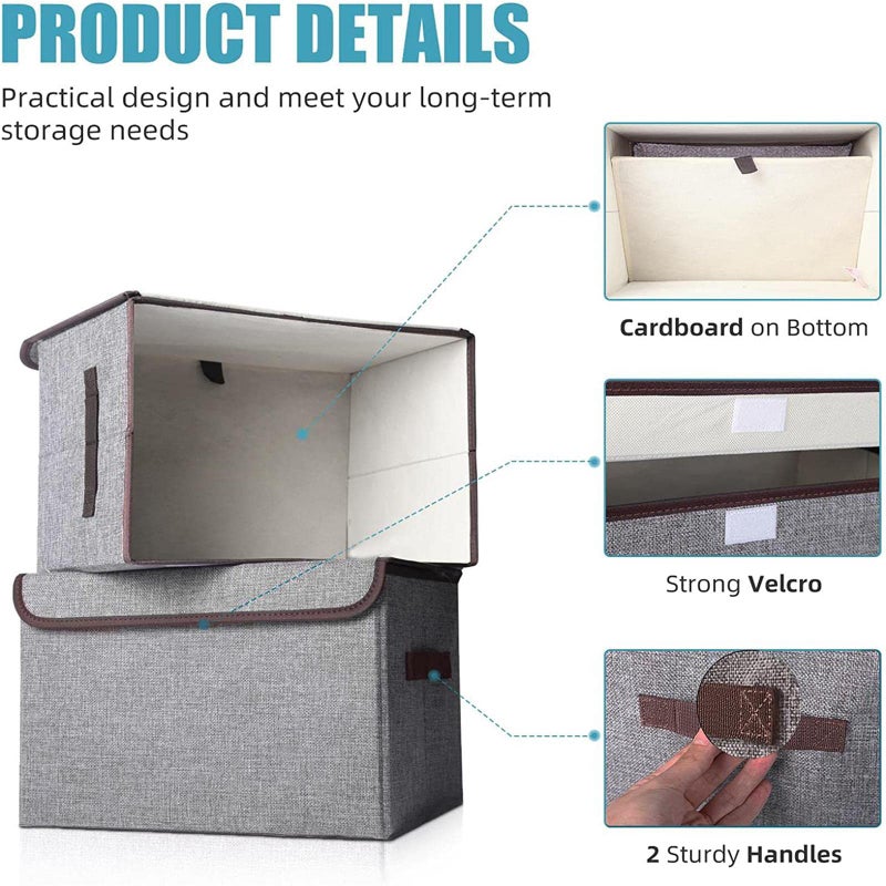 Bagnizer Large 22 Quart Linen Fabric Foldable Storage Bin Cube Organizer Basket with Flip-Top Lid & Handles, Clothes Blanket Box for Home, Office, Closet, Gray, 4 Pack 14.6 x 9.5 x 9.5â€ - Image 2