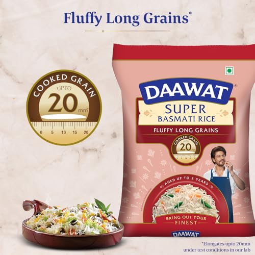 Daawat Super Basmati Rice 5Kg| Fluffy Long Grains| Cooked upto 20mm* - Image 3