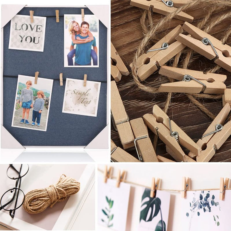 Wddeevoi Mini Clothes Pins, 260 PCS Small Wooden Clothes Pin with Jute Twine, Clothespins, Clothes Pins for Photos Crafts DIY Project - Image 5