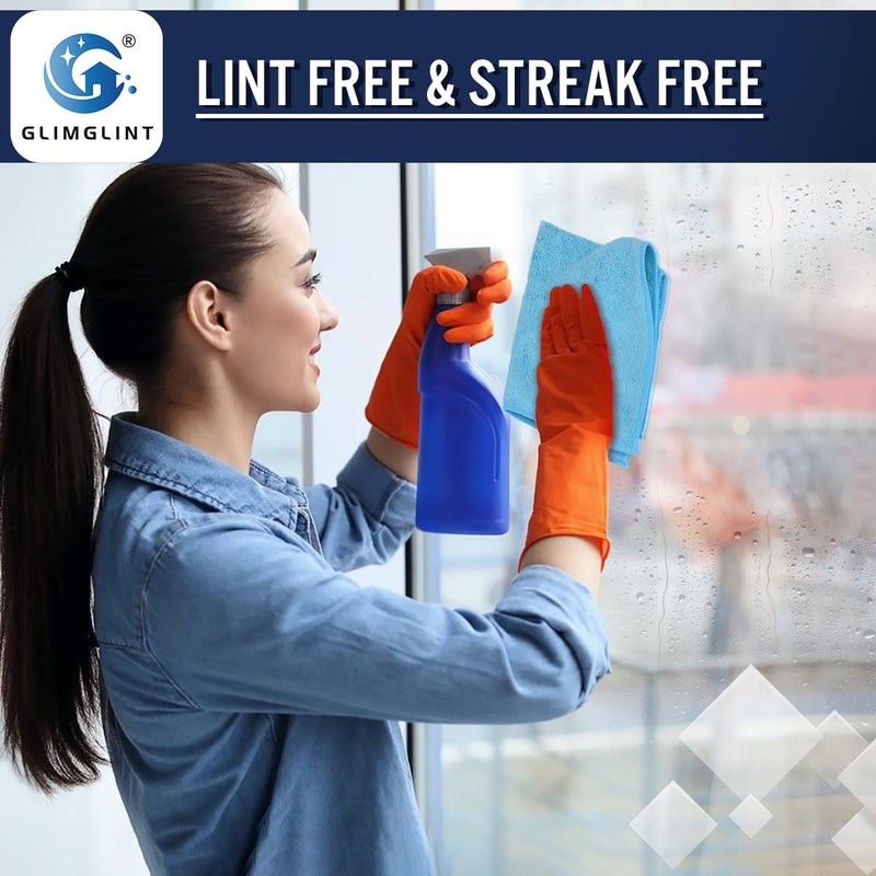 GLIMGLINT Blue Microfiber Cleaning Cloth,12PK Reusable Cleaning Rags, Highly Absorbent Shop Rags Bulk, All-Purpose Car Cleaning Towels for TV Screen, Kitchen, Bathroom, Restaurant Garage, 14"X12" - Image 5