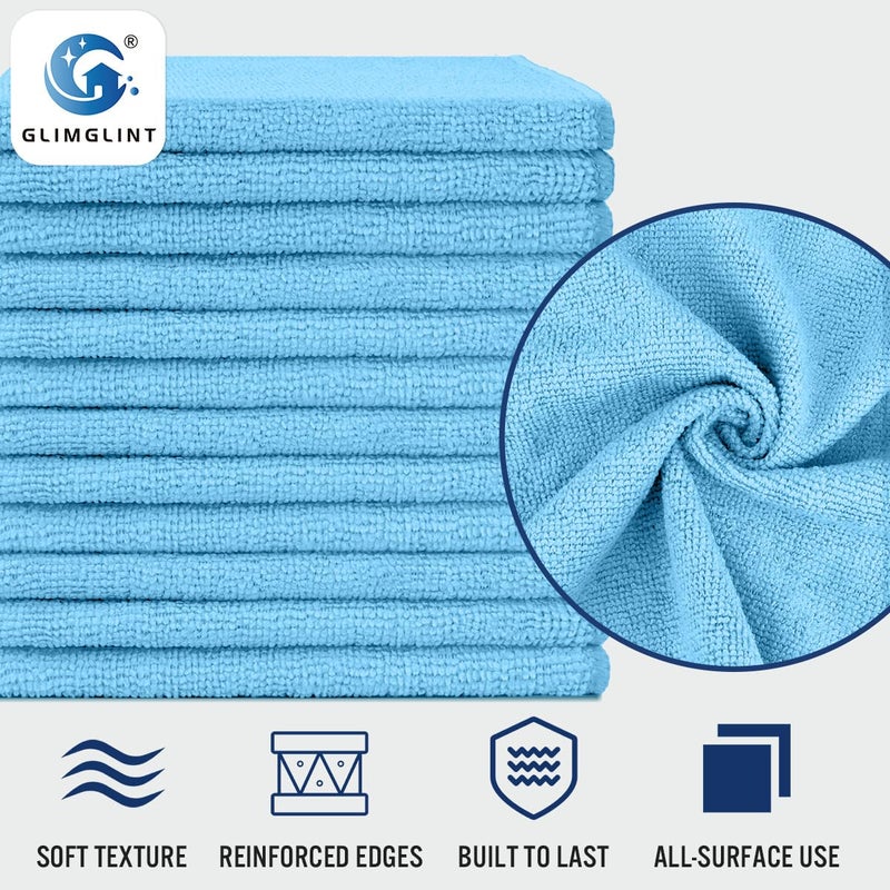 GLIMGLINT Blue Microfiber Cleaning Cloth,12PK Reusable Cleaning Rags, Highly Absorbent Shop Rags Bulk, All-Purpose Car Cleaning Towels for TV Screen, Kitchen, Bathroom, Restaurant Garage, 14"X12" - Image 3