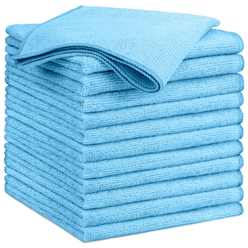 GLIMGLINT Blue Microfiber Cleaning Cloth,12PK Reusable Cleaning Rags, Highly Absorbent Shop Rags Bulk, All-Purpose Car Cleaning Towels for TV Screen, Kitchen, Bathroom, Restaurant Garage, 14"X12" - Image 1