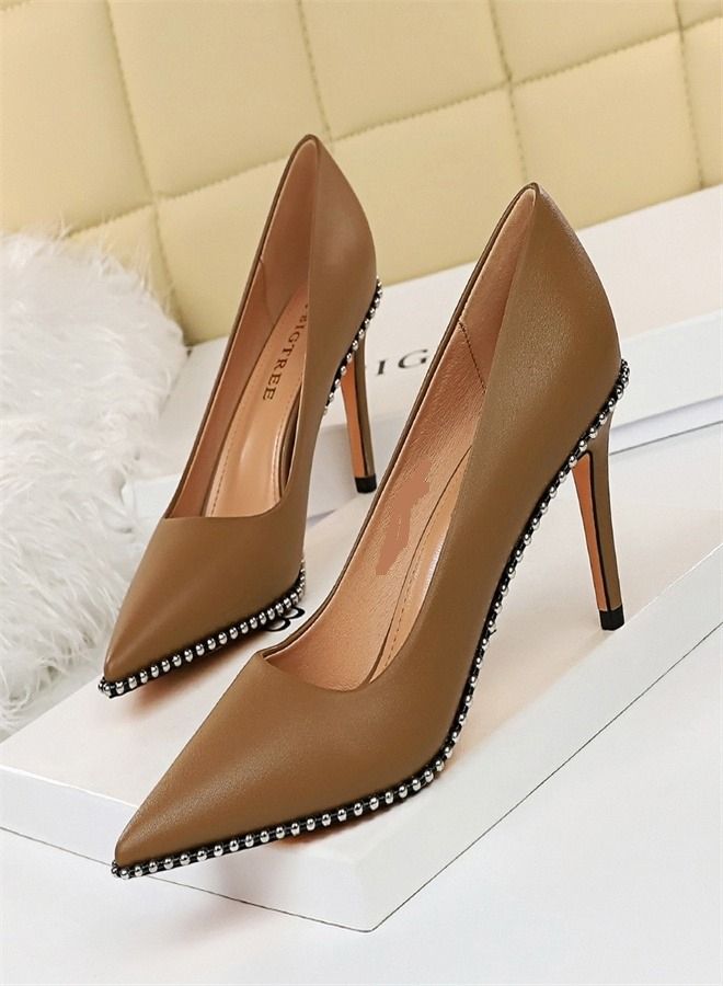 BIGTREE Pointed High Heels 7.5CM Brown  - Image 2