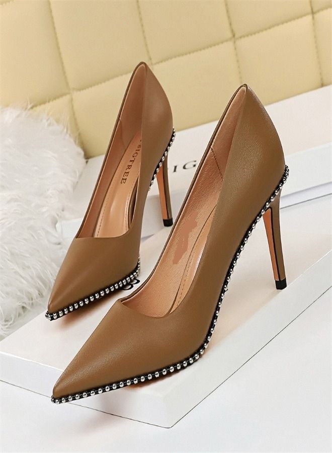 BIGTREE Pointed High Heels 7.5CM Brown  - Image 3