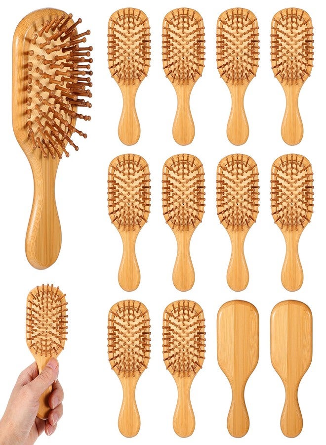Kifmurase 12 Pack Mini Bamboo Hair Brush Bulk Small Natural Wooden Hairbrush Scalp Massage Round Tip Detangling Brush for Travel Women Men Gifts Bridesmaid Party Favors (Square) - Image 1