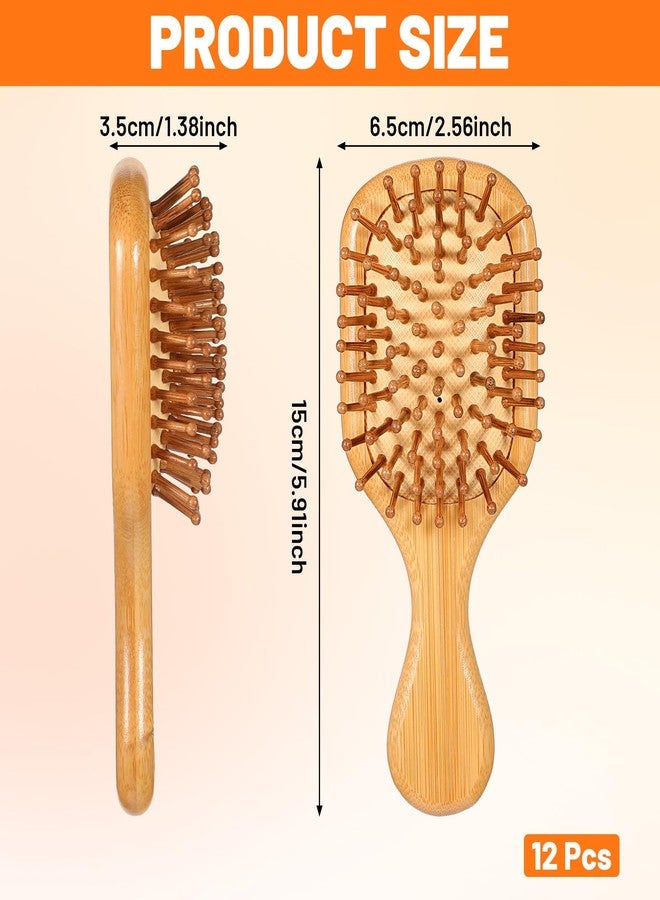 Kifmurase 12 Pack Mini Bamboo Hair Brush Bulk Small Natural Wooden Hairbrush Scalp Massage Round Tip Detangling Brush for Travel Women Men Gifts Bridesmaid Party Favors (Square) - Image 2