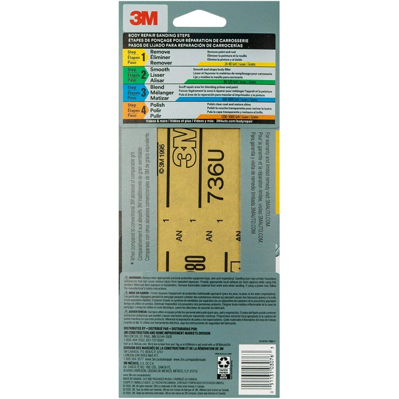3M Performance Sandpaper, 03076, 80 Grit, 3 2/3 in X 9 in, 5 Sheets Per Pack - Image 5