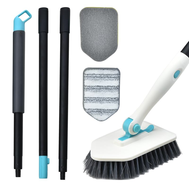 Shower Cleaning Brush with Long Handle 3 in 1 Tub and Tile Scrubber Brush with 504 Extendable Long Handle Detachable Stiff Bristles Scrub Brush for Cleaning Bathtub Shower Bathroom White