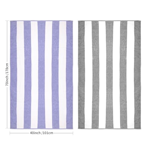 CLOWOOD Plush Oversized Beach Towel - Cotton 40 x 70 Inch Large Thick Blue Striped Cabana Pool Swimming Towel - Image 3
