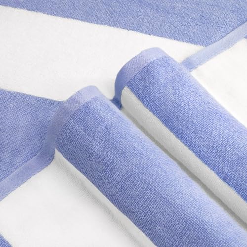 CLOWOOD Plush Oversized Beach Towel - Cotton 40 x 70 Inch Large Thick Blue Striped Cabana Pool Swimming Towel - Image 2
