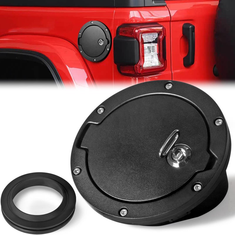 Aukmak Gas Cap Cover for Jeep Wrangler 2018-2025 JL JLU Locking Aluminum Fuel Door Gas Tank Cover for Jeep JL Accessories - Image 1