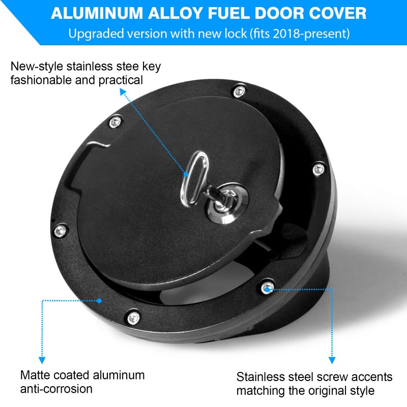 Aukmak Gas Cap Cover for Jeep Wrangler 2018-2025 JL JLU Locking Aluminum Fuel Door Gas Tank Cover for Jeep JL Accessories - Image 2