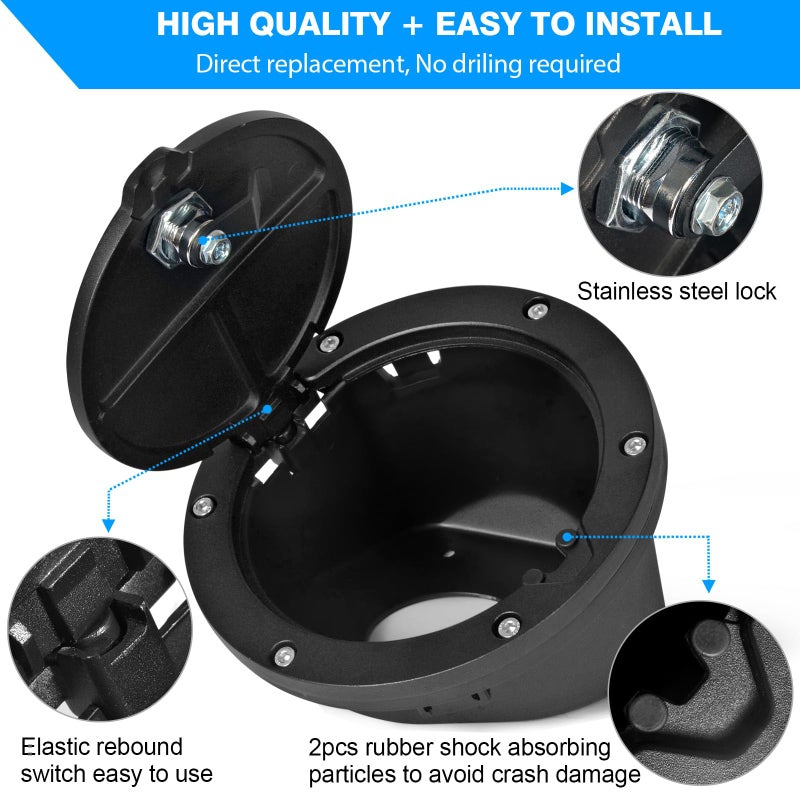Aukmak Gas Cap Cover for Jeep Wrangler 2018-2025 JL JLU Locking Aluminum Fuel Door Gas Tank Cover for Jeep JL Accessories - Image 3