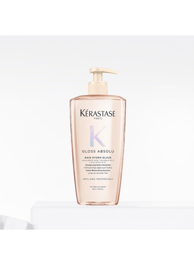 Kerastase Gloss Absolu Bain Hydra-Glaze Shampoo & Refill Pouch - Hydra-illuminating shampoo for long hair prone to frizz. 500ML + 500ml Refill Pouch - Image 2