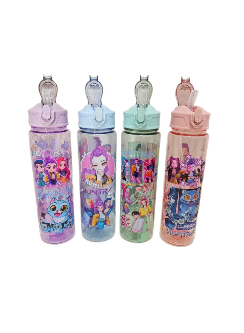 saykfoe Demon Hunters Style 27oz/800ml Purple Water Bottle, Cute Kawaii Cartoon Design Insulated Water Bottle with Straw & Handle, Reusable Drinking Bottle Gift for Teens Girls - Image 4