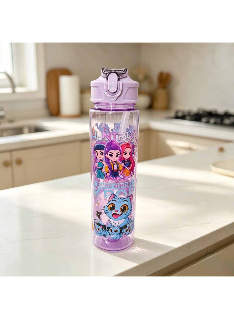 saykfoe Demon Hunters Style 27oz/800ml Purple Water Bottle, Cute Kawaii Cartoon Design Insulated Water Bottle with Straw & Handle, Reusable Drinking Bottle Gift for Teens Girls - Image 3