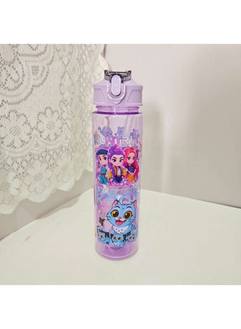 saykfoe Demon Hunters Style 27oz/800ml Purple Water Bottle, Cute Kawaii Cartoon Design Insulated Water Bottle with Straw & Handle, Reusable Drinking Bottle Gift for Teens Girls - Image 5