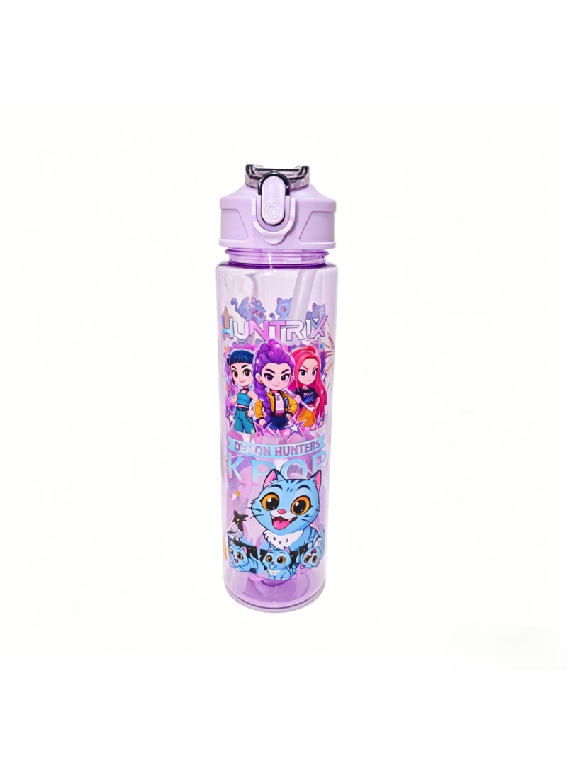 saykfoe Demon Hunters Style 27oz/800ml Purple Water Bottle, Cute Kawaii Cartoon Design Insulated Water Bottle with Straw & Handle, Reusable Drinking Bottle Gift for Teens Girls - Image 1