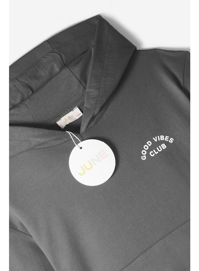 JUNE June Kids Hooded Embossed Printed Cotton Sweatshirt Anthracite  - Image 4