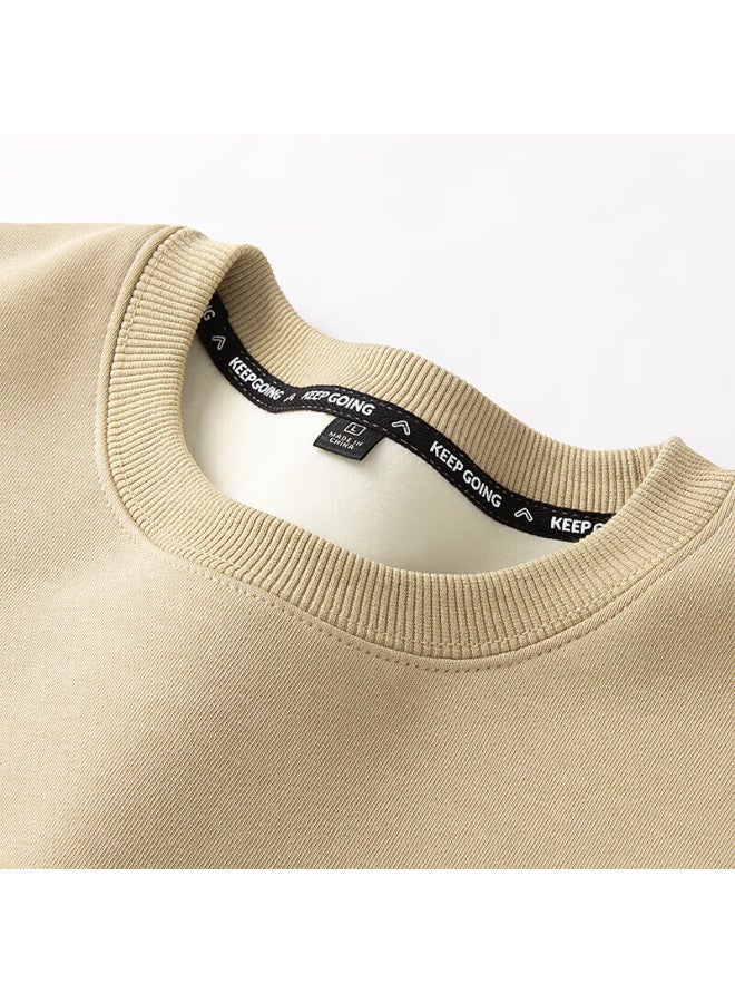 Geniolamode Fleece Lined Men's Hoodie Autumn Winter Trendy Crewneck Casual Versatile Pullover Youth Khaki XL - Image 1