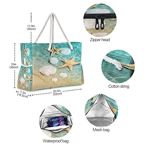 senya Large Beach Bags Totes Swim Canvas Tote Shoulder Bag Water Resistant Bags for Gym Travel Daily (Seashell on Beach) - Image 4