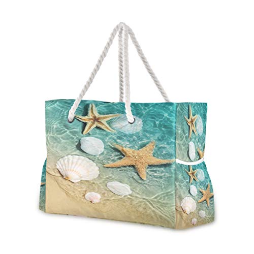senya Large Beach Bags Totes Swim Canvas Tote Shoulder Bag Water Resistant Bags for Gym Travel Daily (Seashell on Beach) - Image 1