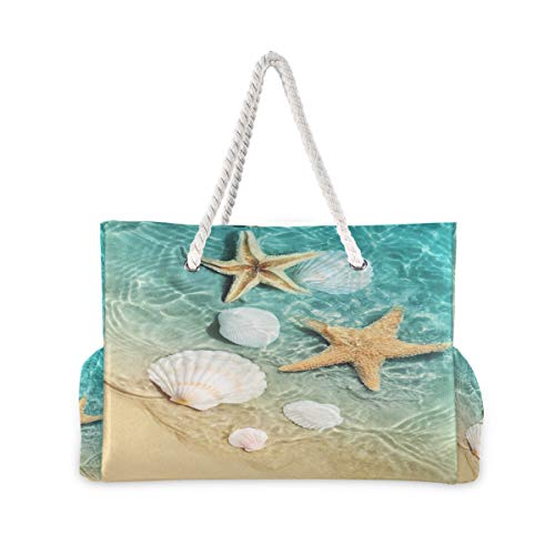 senya Large Beach Bags Totes Swim Canvas Tote Shoulder Bag Water Resistant Bags for Gym Travel Daily (Seashell on Beach) - Image 2